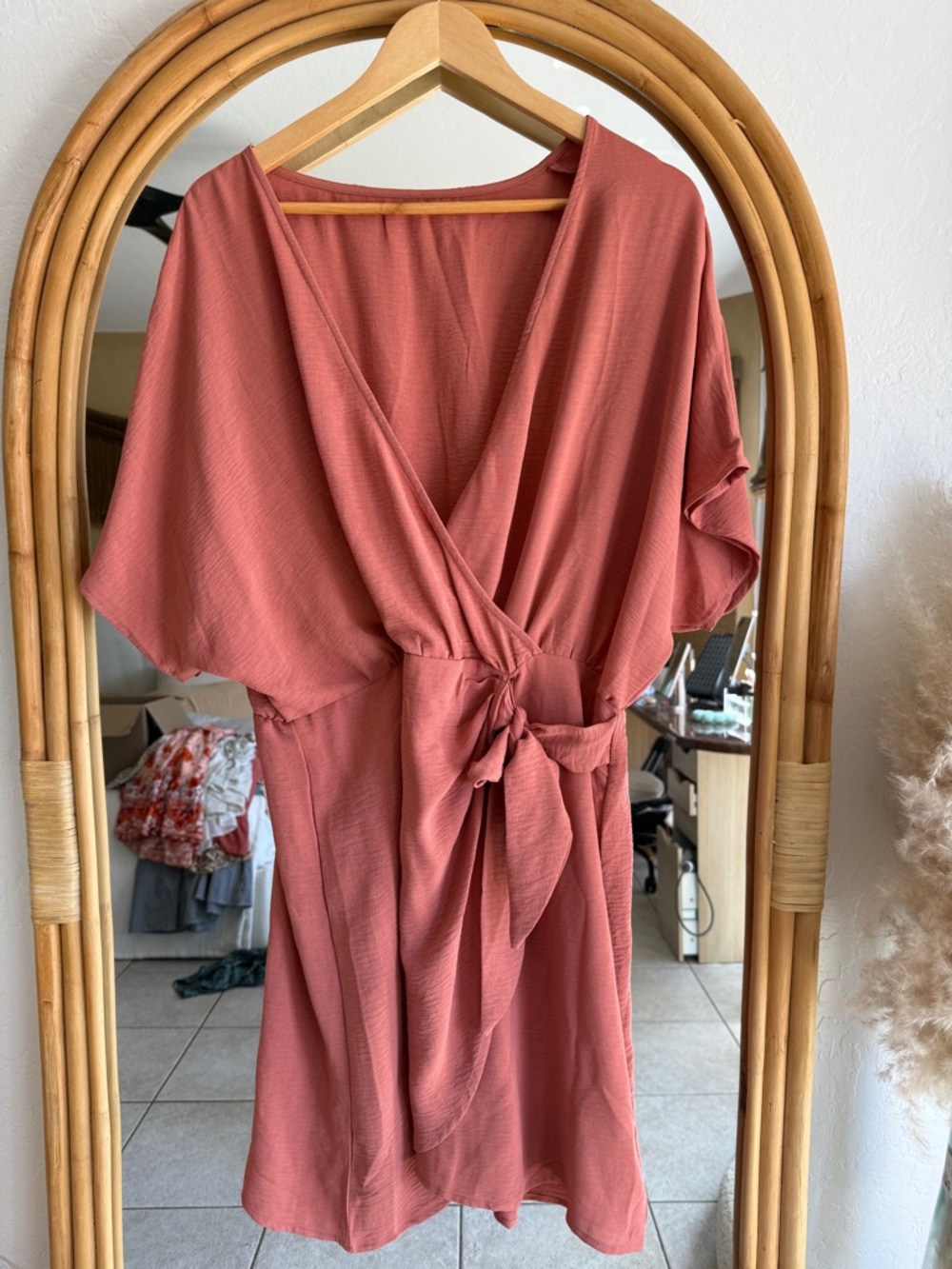Wrap Front Tie Dress in Dusty Orange